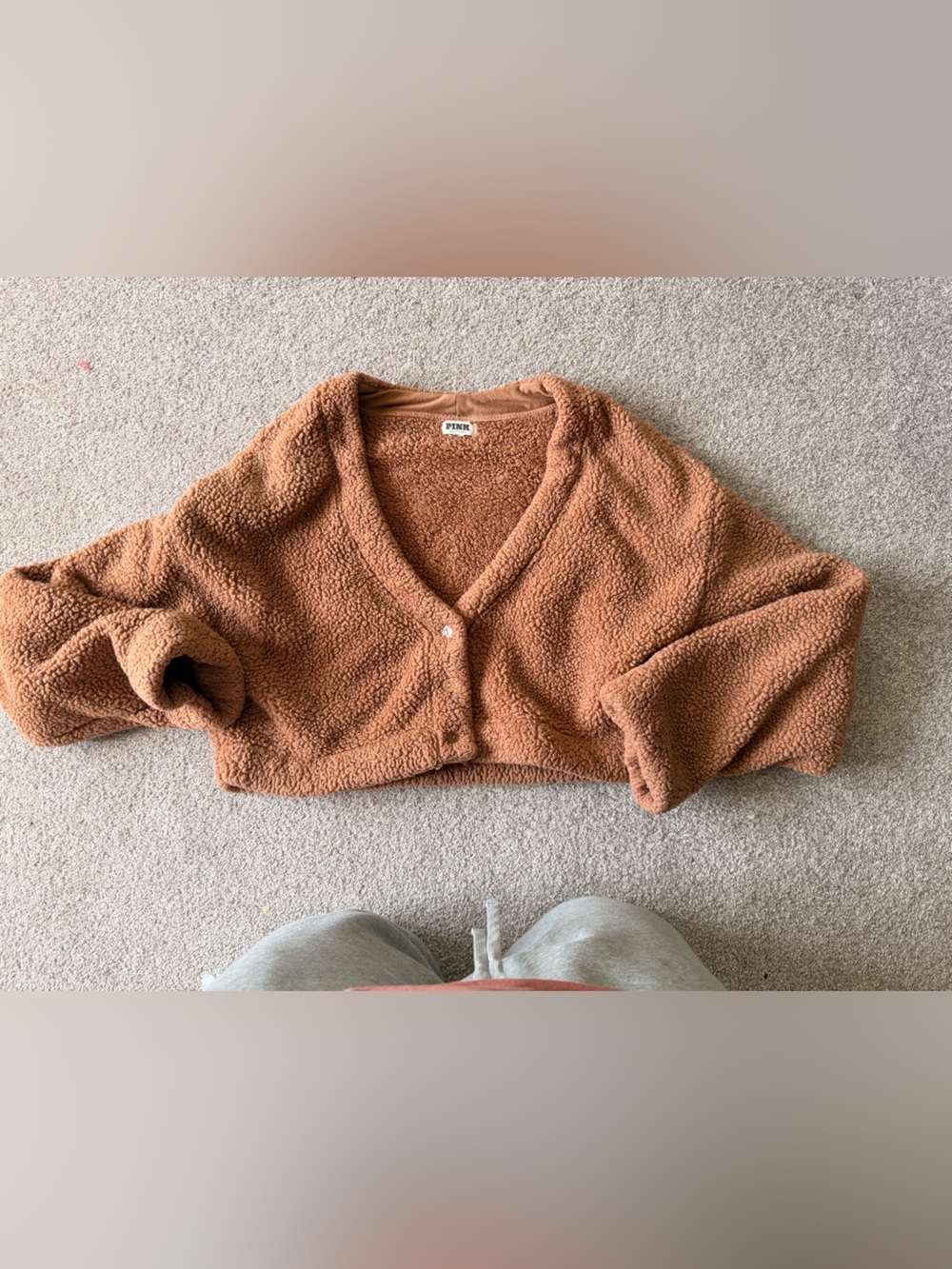 PINK Victoria's Secret Plush Sherpa button up in Rust